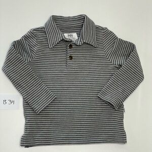 Little Sleepies heather charcoal stripes long sleeve polo